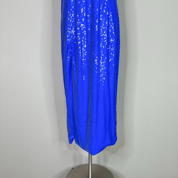 NEW Eloquii | Sequin Blue Halter Sparkle Plus Size Slit Midi Maxi Sexy Dress 16 - Picture 4 of 13